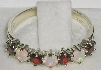 Miniatura 4 de Anillo de eternidad de plata de ley 925 auténtica auténtica con ópalo y granate.