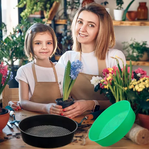 Miniatura 5 de Paquete de 4 tamices de compost para tierra de jardín, tamiz redondo de plástico para arena, juego de bandejas tamizadoras para jardinería y trabajo