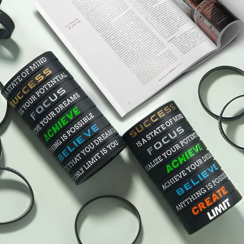 Miniatura 2 de 12 pulseras motivacionales de silicona con mensajes inspiradores para hombres y mujeres, pulseras de goma de élite, pulseras de equipo atlético