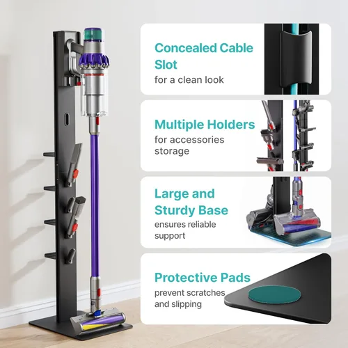 Miniatura 5 de PEGZONE Soporte para aspiradora, compatible con Dyson Gen5 V15 V12 V11 V10 V8 V7 V6, soporte inalámbrico para aspiradoras de piso con 4 ganchos y 4