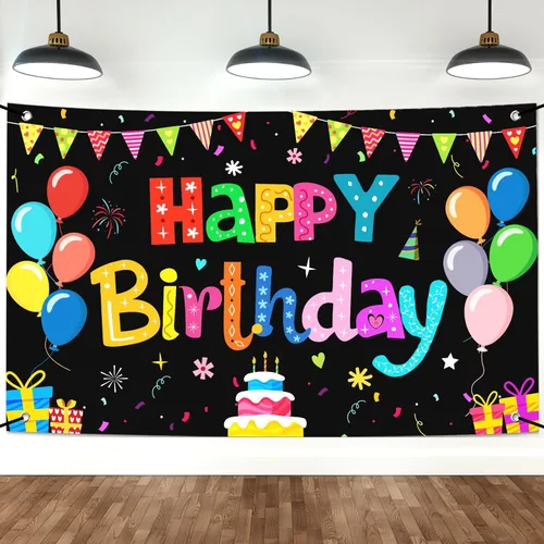 Pancarta de Fondo de Decoraciones de Bandera de Feliz Cumpleaños para Exteriores 71x44 Pulgadas, Colorido Arco Iris Banderines de Cumpleaños para