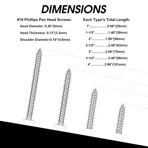 Miniatura 2 de White Head - 25 tornillos de madera Phillips de acero inoxidable #10 x 4, tornillos recubiertos blancos, tornillos de madera, tornillos de acero