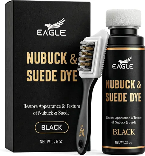 Eagle - Tinte para nubuck y ante negro con aplicador y cepillo de ante de 3 vías - Restaurador de color para zapatos, botas, chaquetas, bolsos y más