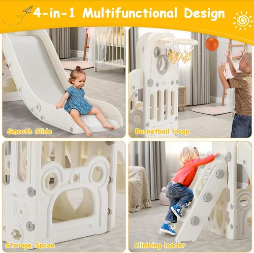 Miniatura 8 de MAMIZO Tobogán 6 en 1 para niños pequeños, tobogán extra largo para niños, juego de escalada para interiores y exteriores, con aro de baloncesto