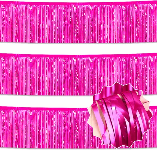 Miniatura 20 de Paquete de 3 guirnaldas de flecos de papel de aluminio negro dorado plateado de 10 pies con serpentinas metálicas de oropel para colgar en la pared