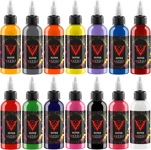 Kit de tinta de tatuaje de 14 colores de 1.0 fl oz con pintura Microblade y tinta UV, juego de tinta dinámica para equipo de tatuaje y pistola,