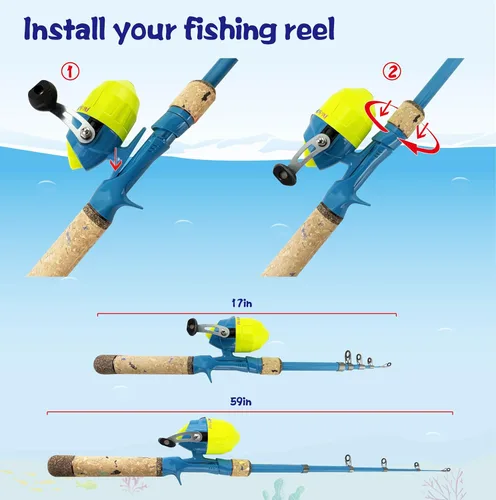 Miniatura 3 de Kids Rod Set, Kids Fishing Rod and Reel Combo and Fishing Net Tackle Box with Fishing Lure Hook and Bag for Girls Beginners, Kids, Youth Anglers