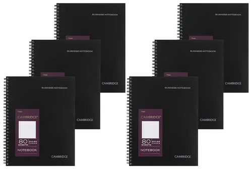 Cambridge Cuaderno limitado, paquete de 6 cuadernos negros, con rayas legales, cuaderno profesional de negocios, 80 hojas, diario de oficina en