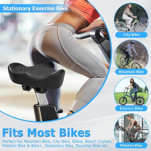 Miniatura 2 de CDYWD Asiento de bicicleta de gran tamaño para hombres y mujeres, cojín de asiento de bicicleta extra ancho, cómodo acolchado de ala, sillín
