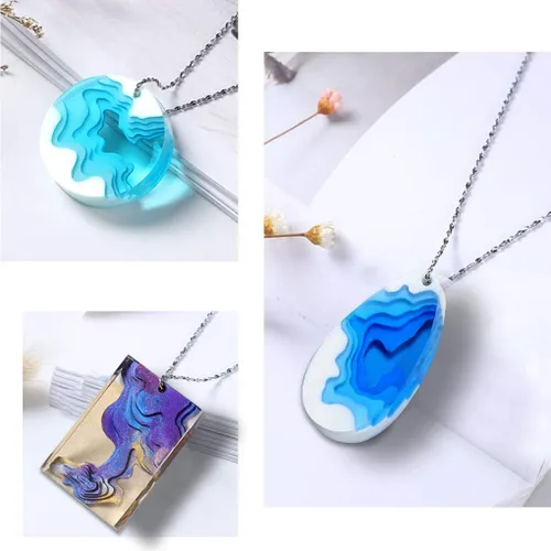 Miniatura 3 de Paquete de 3 moldes de resina de ola oceánica, molde de silicona rectangular, moldes de fundición epoxi para joyería de isla para colgante