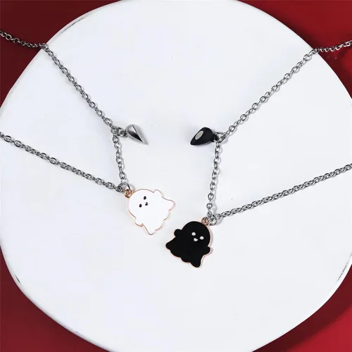 Miniatura 3 de Juego de 2 collares magnéticos con dije de corazón y fantasma para mujeres hombres mejores amigos niñas niños adolescentes esmalte mutuo