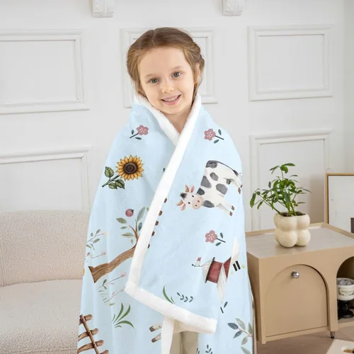 Miniatura 6 de Erosebridal - Mantas de bebé unisex para niños y niñas, mantas de guardería de animales de granja de minky 40x50, manta sherpa con diseño de tractor