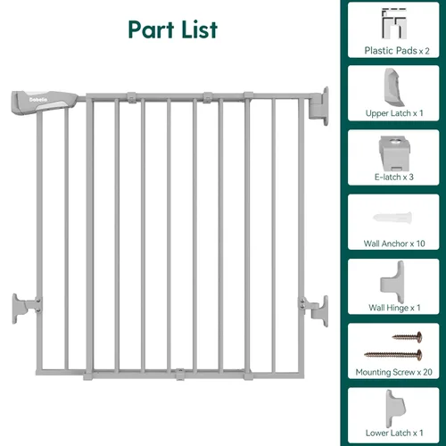 Miniatura 7 de Babelio - Puerta de seguridad para bebés para escaleras, cocina y umbrales, de 66-109 cm de ancho x 71 cm de alto, sin barra inferior Fácil Gris