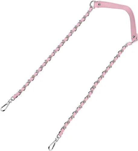 Miniatura 23 de Uxcell Correa de cadena plana de hierro de cuero de 39 pulgadas para bolso de mano, mango de reemplazo de hombro, negro con cadena dorada