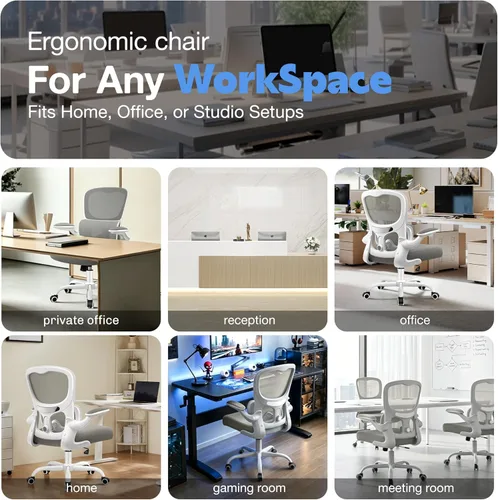 Miniatura 3 de ALLGOD Silla de oficina ergonómica, silla de escritorio ergonómica de malla transpirable con soporte lumbar ajustable, reposabrazos abatibles