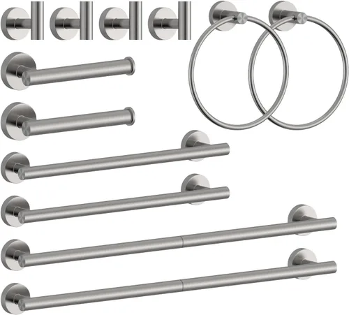 Miniatura 9 de Juego de accesorios de baño de 5 piezas de acero inoxidable SUS 304 de oro cepillado de 26 pulgadas, juego de toallero de baño, conjunto