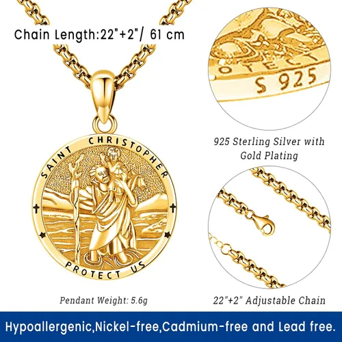 Miniatura 189 de Eusense Saint Necklace Sterling Silver 925 Protection Jewelry for Men Women Patron St Medals Amulet Pendant