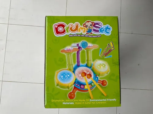 Miniatura 11 de Juego de batería para niños pequeños de 1 a 3 años, batería para bebés de 1 año con micrófono con luz, juguetes de batería para niños pequeños de 1