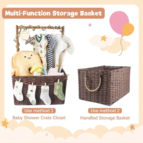 Miniatura 6 de Wisreach Cajón de madera para baby shower de armario, caja de almacenamiento para bebés con asa, cesta de almacenamiento plegable tejida a mano