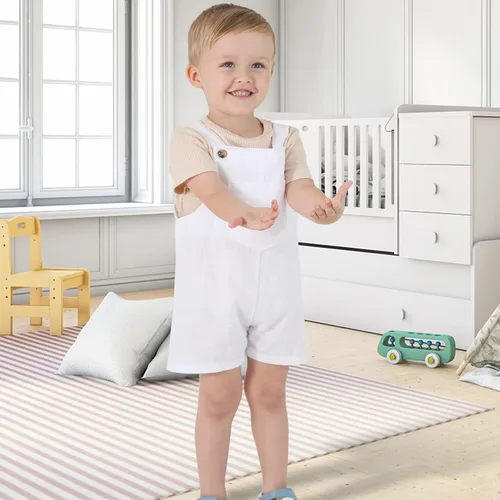 Miniatura 2 de MBMSHEGH Conjunto de ropa de verano para bebé y niño, con parte superior acanalada y tirantes con botones
