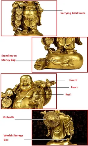 Miniatura 2 de Fengshui - Estatuas de Buda para la suerte y la felicidad, figuras de Buda riendo, esculturas de transporte, bolsa de dinero, estatua del Dios