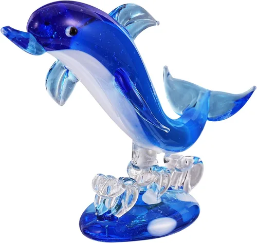BESPORTBLE Adorno de mesa de delfín, figura de delfín de cristal azul, estatua de animales marinos, escultura, pisapapeles, coleccionable, vida