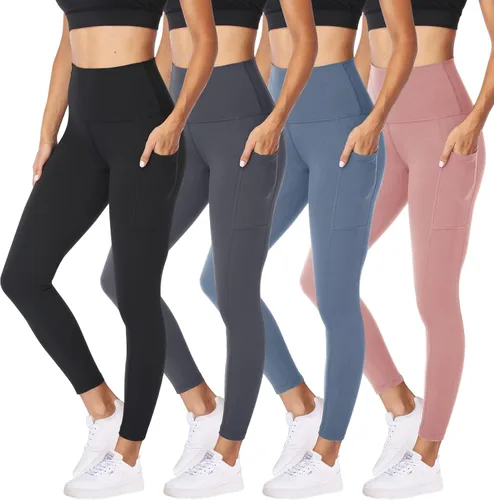 Miniatura 51 de NexiEpoch - Paquete de 4 leggings suaves para mujer, con bolsillos, control de abdomen y cintura alta, pantalones capri para yoga y ejercicio
