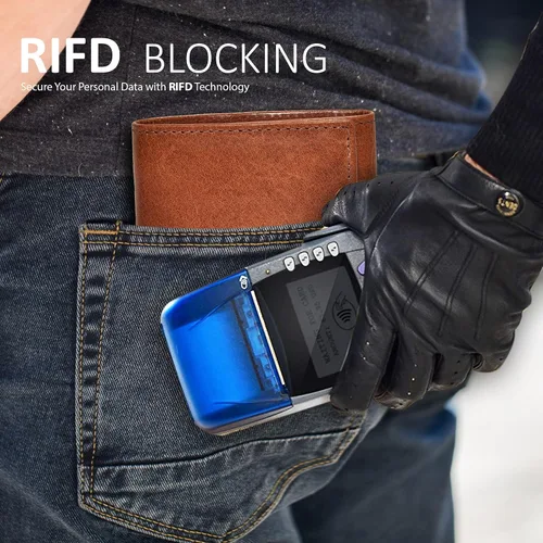Miniatura 31 de Cartera de cuero RFID hecha a mano para hombres, elegante cartera de bolsillo frontal triple con 2 ranuras para identificación y 9 tarjetas, Negro