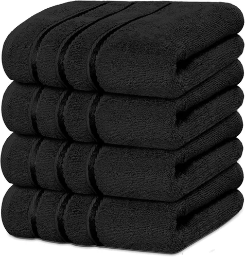 Miniatura 19 de Juego de 4 toallas de mano de lujo para baño, 100% algodón hilado en anillo de 600 GSM, suaves y absorbentes, rayas de viscosa, 16 x 28 pulgadas
