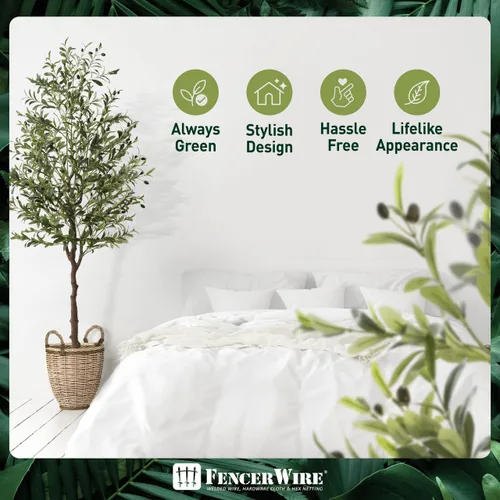 Miniatura 5 de Fencer Wire Árbol topiario artificial en maceta, rama de olivo sintético y fruta, decoración moderna de planta sintética en maceta para interiores