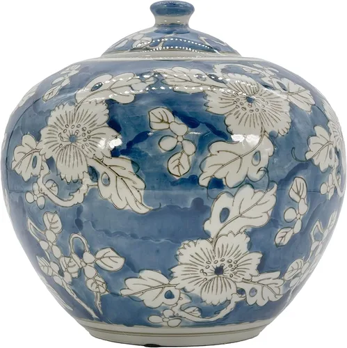 Miniatura 9 de Galt International Tarro Chinoiserie Floral Oscuro Azul de 8" con Tapa, Tarro Decorativo de Jengibre, Centro de Mesa, Tarro de Almacenamiento de Té