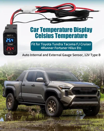 Miniatura 2 de Pantalla de temperatura del automóvil Celsius para Toyota Tundra Tacoma FJ Cruiser 4Runner Fortuner Hilux, etc., sensor de calibre interno y externo
