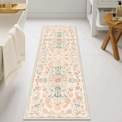 Miniatura 17 de Uphome Alfombra de baño bohemia con diseño floral beige, ultra suave, antideslizante, vintage, lavable a máquina, alfombra de baño floral para baño