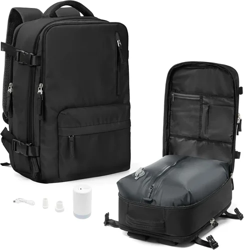 Miniatura 18 de coowoz Mochila de viaje para mujeres y hombres, aprobada por aerolíneas, mochila de mano grande, mochila de senderismo impermeable, mochila b-Gris