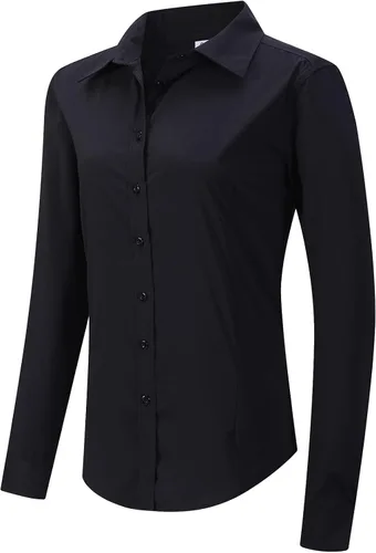 Miniatura 2 de MGWDT Camisa de trabajo con botones para mujer, ajustada, resistente a las arrugas, manga larga/corta, elástica, ligera