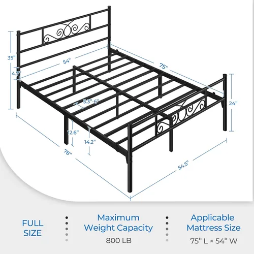 Miniatura 2 de Topeakmart Base de cama de metal clásico negro de 13 pulgadas con cabecero, base de colchón, cama de plataforma, base de cama con listones