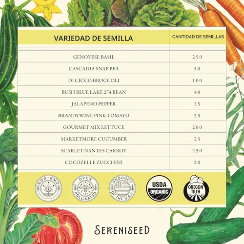 Miniatura 3 de Sereniseed Semillas de Verduras Certificadas Orgánicas (Paquete de 10) – Sin GMO, Polinización Abierta - Albahaca, Guisantes, Brócoli, Frijol