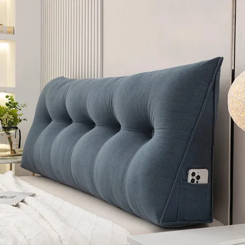Miniatura 8 de Cojín triangular grande para cabecero de lectura, almohada para reposo en cama, respaldo triangular, respaldo de forro polar, soporte de Gris