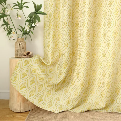 Miniatura 6 de BGment - Cortinas de jacquard de hojas en color amarillo mostaza, 72 pulgadas de largo para sala de estar, patrón botánico de estilo campestre