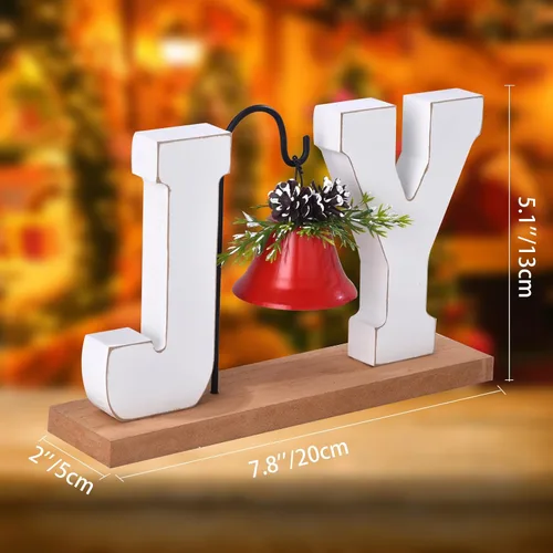 Miniatura 2 de Decoración navideña de madera "Joy", letrero artesanal de madera con campana, adorno de mesa rústico, centro de mesa estilo granja, bloque