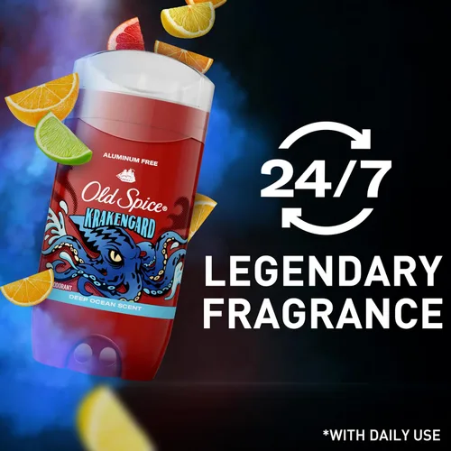 Miniatura 6 de Old Spice Desodorante sin aluminio para hombres, protección contra olores 24/7, frescura 24/7 y aroma duradero, se pone transparente, Krakengard