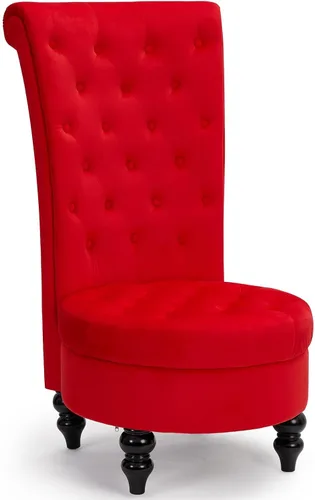 AVAWING Silla sin brazos con respaldo alto, silla retro de terciopelo real de 46 pulgadas, asiento tapizado para sala de estar, vestidor,