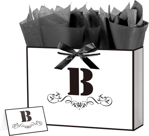 Miniatura 22 de ysmile Bolsa de regalo de letras con papel de seda para hombres, bolsa grande de 12 pulgadas, color blanco y negro, para cumpleaños, aniversario