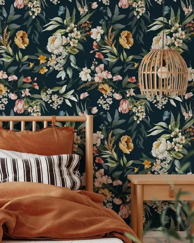 Miniatura 3 de Papel pintado de flores oscuras Papel tapiz floral autoadhesivo extraíble Papel tapiz de peonías y hojas para despegar y pegar