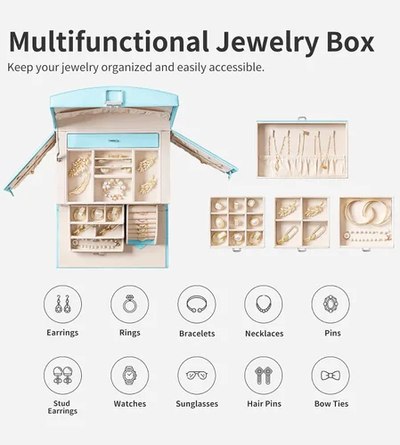 Miniatura 5 de Oyydecor Joyero organizador para mujeres y niñas piel sintética para personas mayores caja de almacenamiento de joyas de tamaño mediano