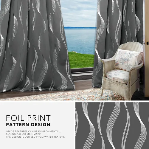 Miniatura 7 de Deconovo - Cortinas blackout con aislamiento térmico para comedor y cocina, estampado a rayas plateadas, trabillas traseras y bolsillo para Gris