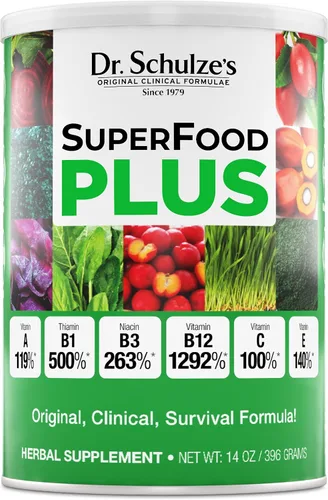 Dr. Schulze's SuperFood Plus | Concentrado de vitaminas y minerales a base de hierbas | Nutrición diaria | Sin gluten y sin OMG | Vegano | 14 onzas