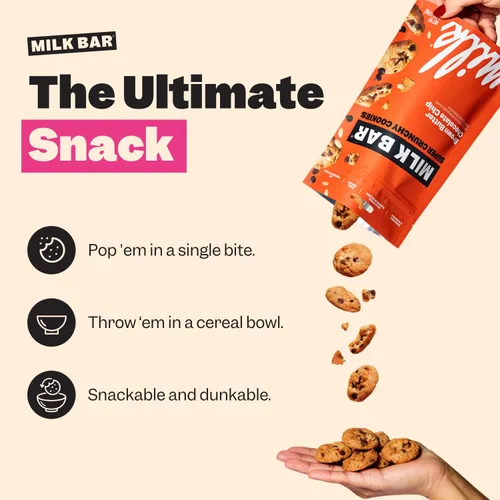 Miniatura 5 de Milk Bar Crunchies Galletas crujientes del tamaño de un bocado sin sabores artificiales ni conservantes Paquete de 3, bolsas de 4.5 onzas