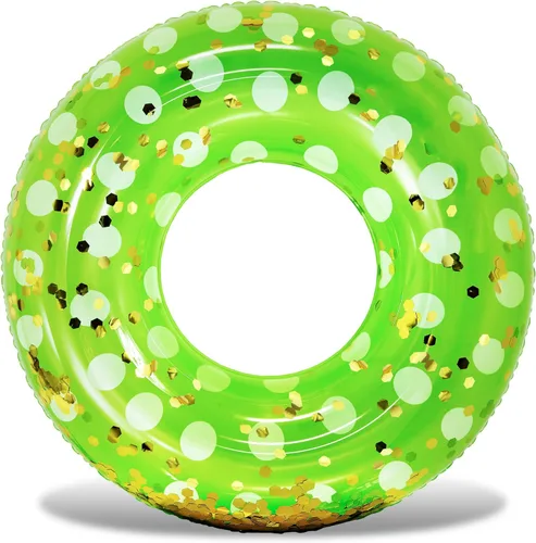 Miniatura 19 de POZA Flotador de Tubo Inflable para Piscina – Anillo de natación de confeti brillante, Tubo Inflable de Servicio Pesado Resistente a los Rayos UV Oro