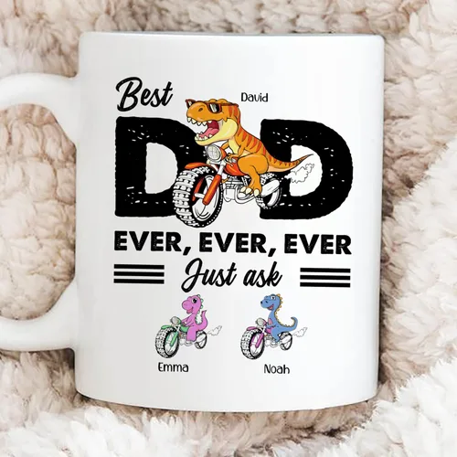 Miniatura 4 de Gossby Taza de café personalizada con texto en inglés "Best Dad Ever" (2 niños) – Taza de papá para papá, esposo – Taza personalizada de 11 onzas
